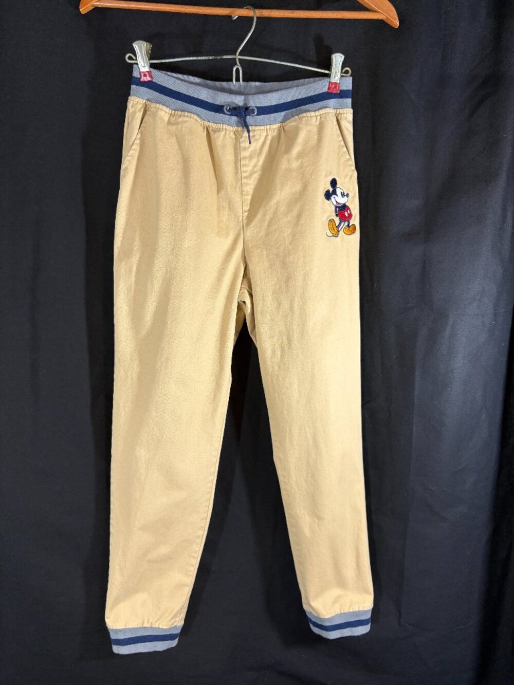Disney Mickey Mouse Embroidered Khaki Jogger Pants Boys XL Youth Tan Track Sweat